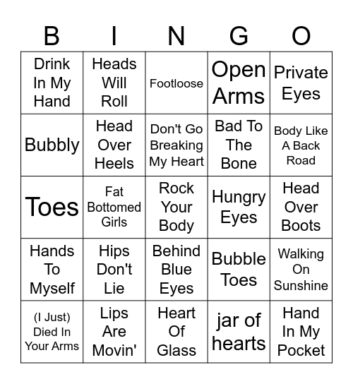 Body Parts Bingo Card