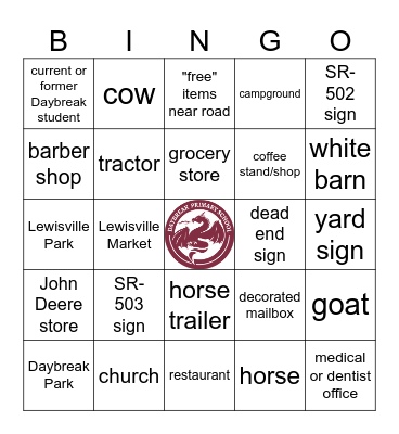 Daybreak Primary Boundary Bingo Card