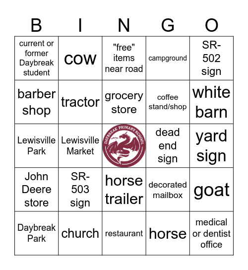 Daybreak Primary Boundary Bingo Card