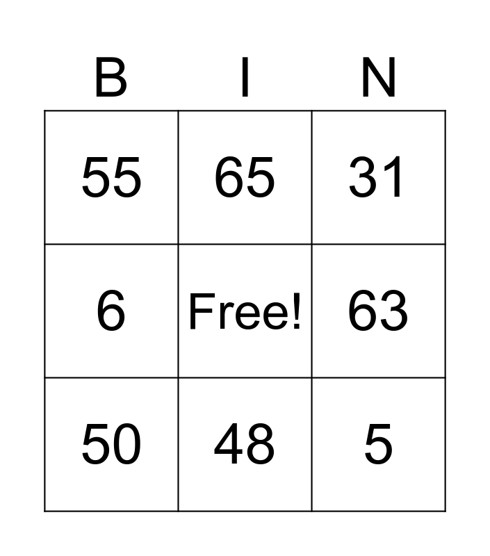 Number Bingo 175 Bingo Card