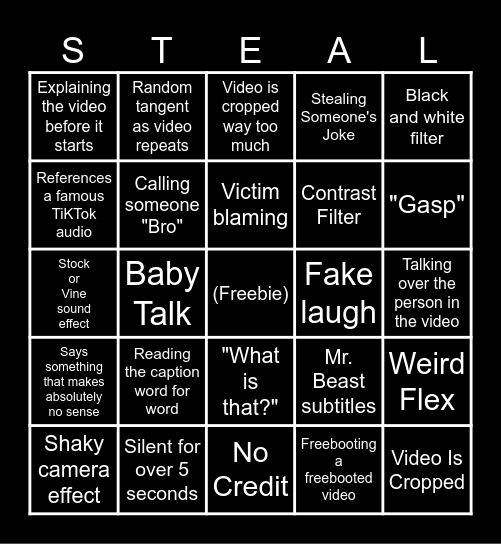 Sssniperwolf Bingo Card