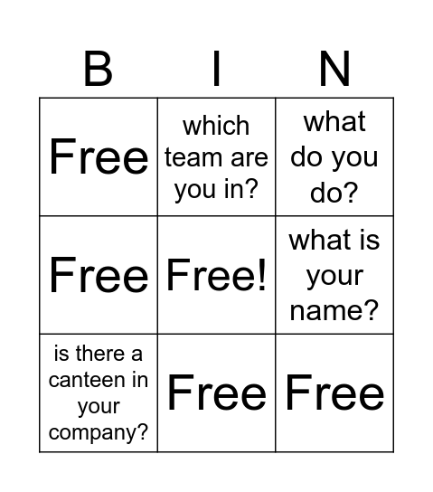 Test 1 Bingo Card