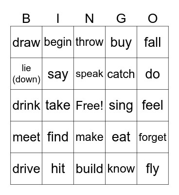 70 irregular verbs Bingo Card