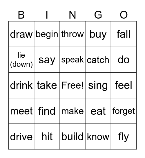 70 irregular verbs Bingo Card
