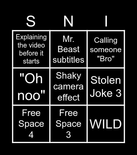 Sssniperwolf Bingo Card