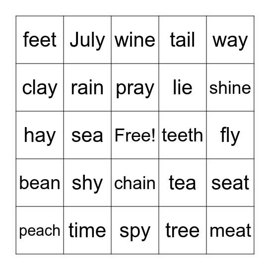 Tooth Phonics 5 Bingo Card