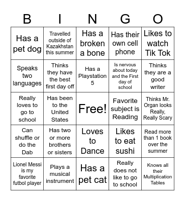Mr. Organ Bingo Card