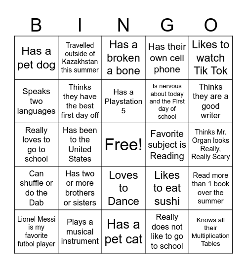 Mr. Organ Bingo Card