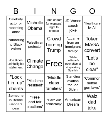 DNC Bingo Card
