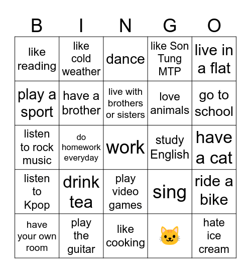 Present Simple Bingo Card