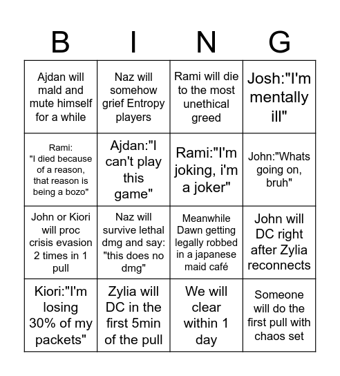 Behemoth Prog Bingo Card