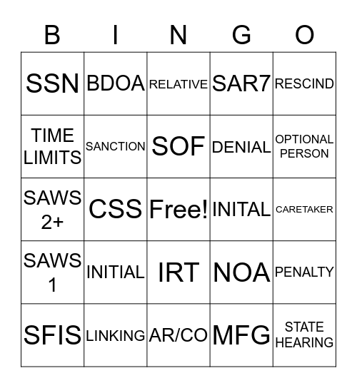 DSS BINGO Card