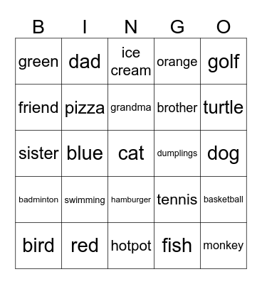 Favourite Bingo Card