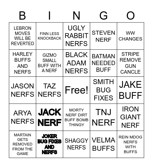 MVS Beetle Juice Patch Update Bingo Card