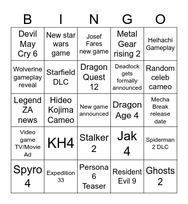 Gamescom Bingo Card