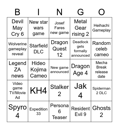 Gamescom Bingo Card