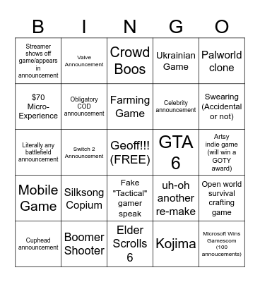 Gamescom 2024 Bingo Card