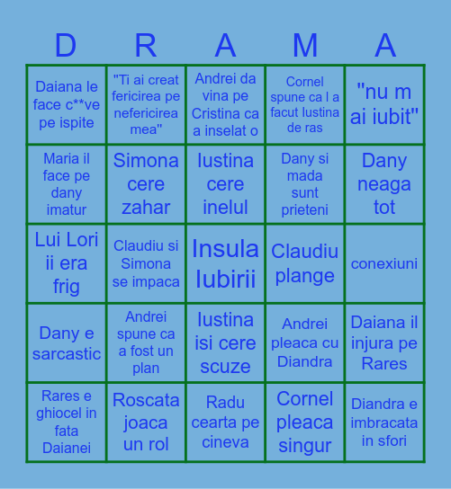 Finala Insula Iubirii Bingo Card