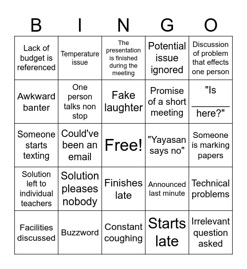 Meeting Bingo Card