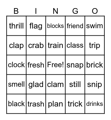 Consonant Blend BINGO Card