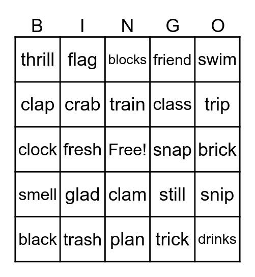 Consonant Blend BINGO Card
