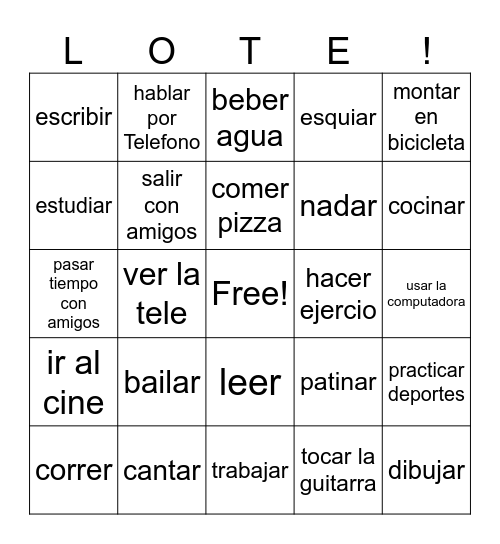 What do you like to do? Bingo Card