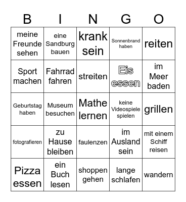 Ferien-Bingo Card
