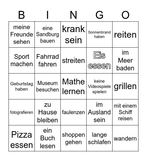 Ferien-Bingo Card