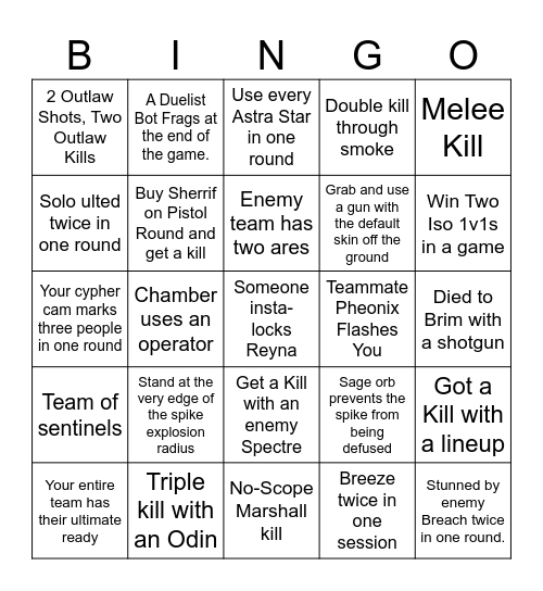 Valorant Bingo Card