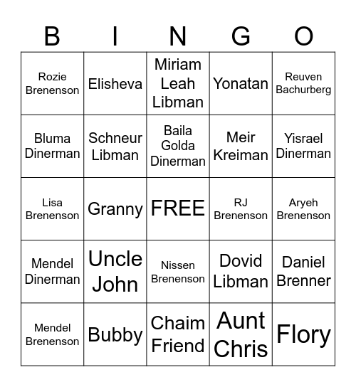 Bubby's Birthday Bingo Card