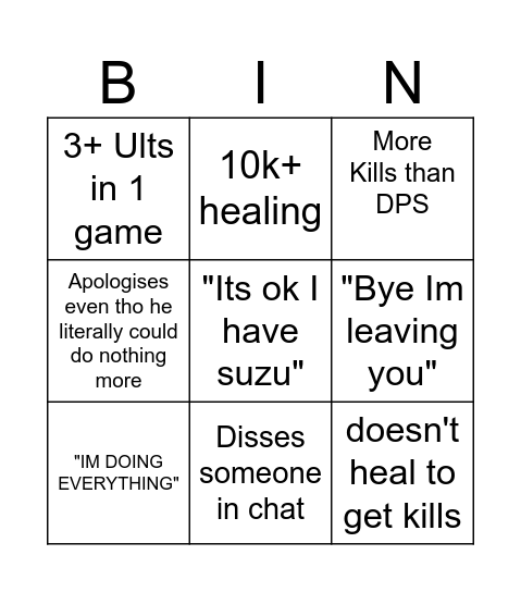 Michael's Kiri Bingo Card