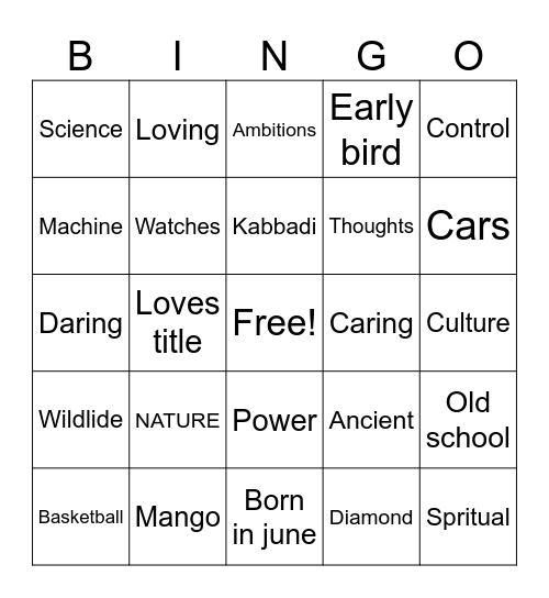 Untitled Bingo Card