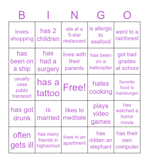 Find Someone In Your Class Who... Bingo Card