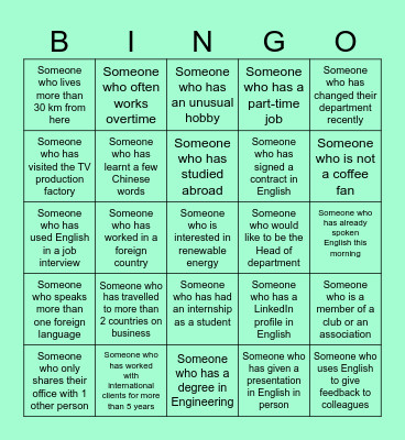 Networking Bingo Card