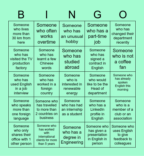 Networking Bingo Card