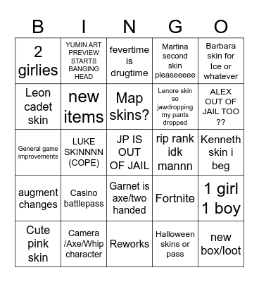 S5 predictions Bingo Card