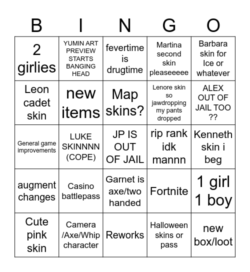 S5 predictions Bingo Card