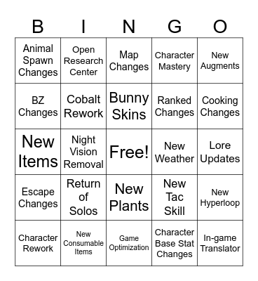SEASON 5 DEV STREAM Bingo Card