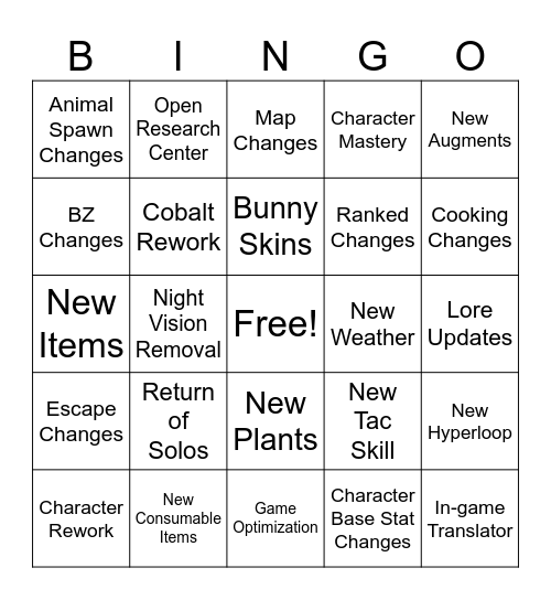 SEASON 5 DEV STREAM Bingo Card