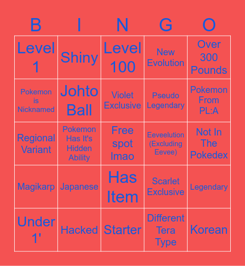 Pokemon Scarlet/Violet Surprise Trade Bingo Card