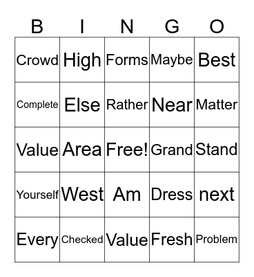 Comprehension Bingo Card