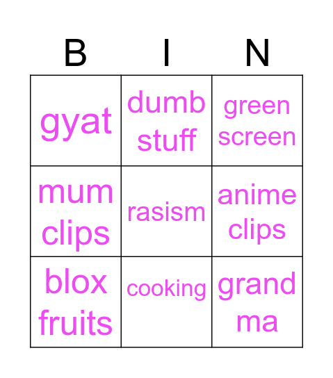 Untitled Bingo Card