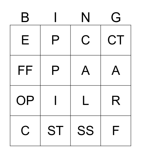 PHONICS BINGO Card