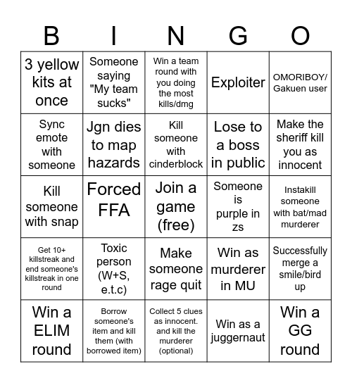 Item Asylum bingo Card