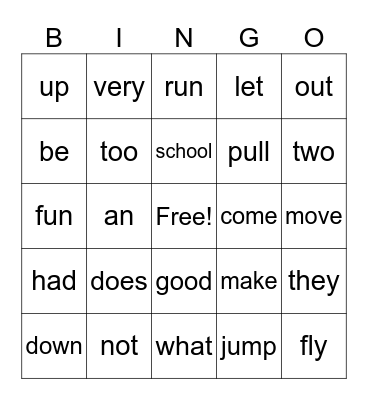 1-1 Bingo Card