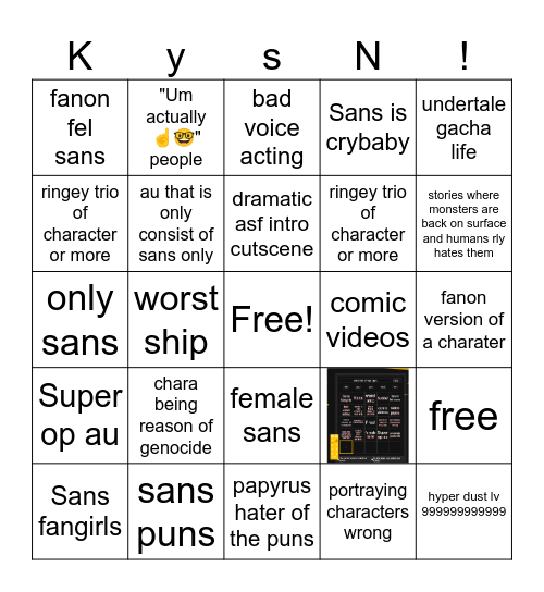 Undertale cringe bigno Bingo Card