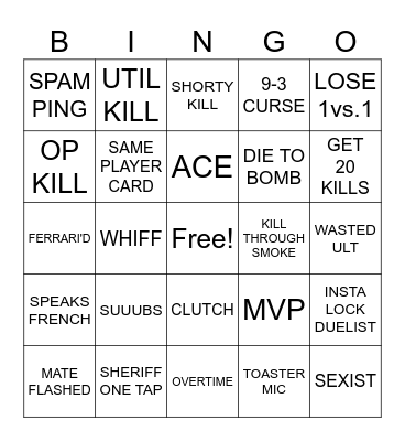 VALO BINGO Card