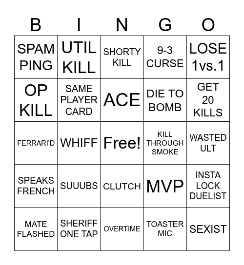 VALO BINGO Card