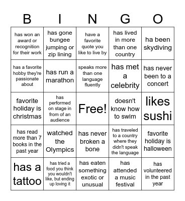 Ice Breaker Bingo Card