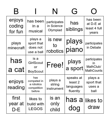 Robotics Bingo Card